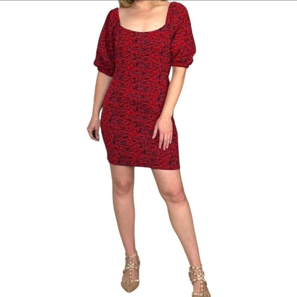 Free People red puff sleeve dress - Picture 2 of 7